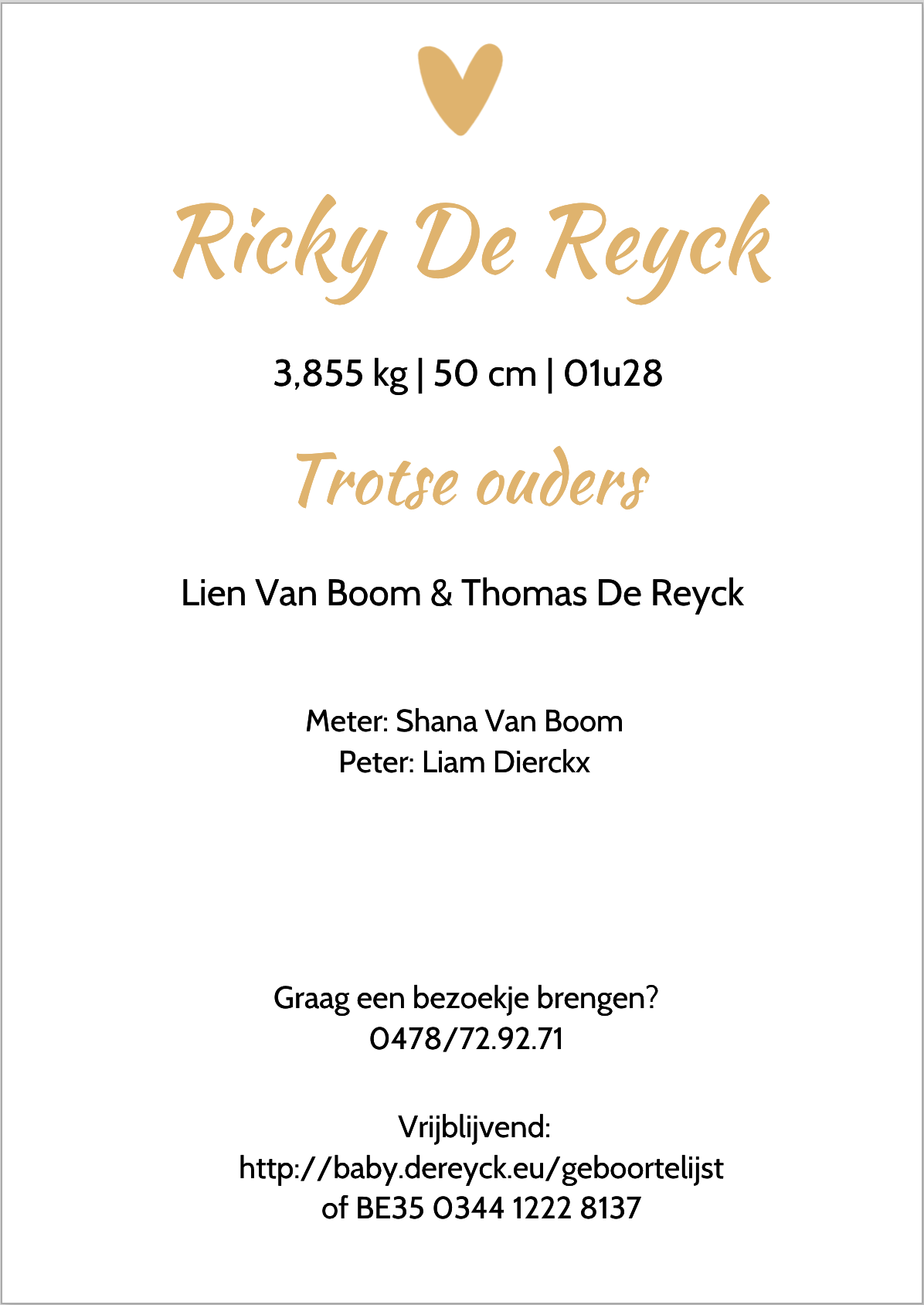 Achterzijde geboortekaartje.